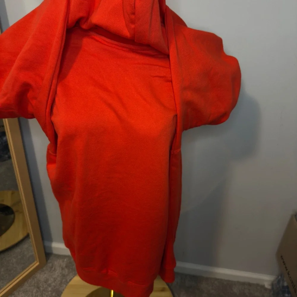 The North Face Mens Red Orange Tonal Logo Pullover Fleece Hoodie Sweatshirt Lge‎